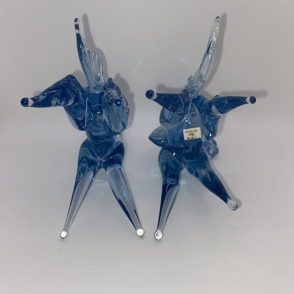 Vintage Mexican Art Glass Horse Blue And Clear Hand Blown 9" Rearing Stallion - Picture 8 of 12